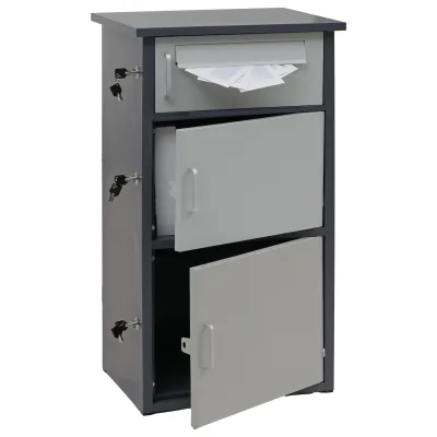 Paketkasten MCW-O51, Paketbox Paketfach Paketstation Briefkasten 3 Fächer, Stahl 89x49x38cm ~ dunkelgrau/hellgrau