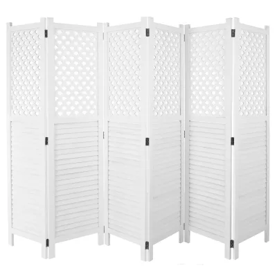 Paravent MCW-A84, Raumteiler Trennwand Sichtschutz, Ornamente 170x245cm ~ weiß