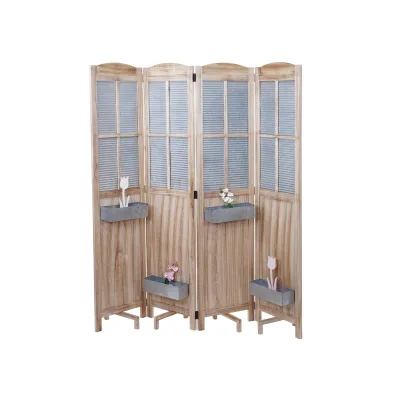 Paravent MCW-D26 Pflanzkörbe, Raumteiler Trennwand spanische Wand Sichtschutz, Holz Metall 170x161x29cm