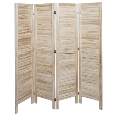 Paravent MCW-G30, Trennwand Sichtschutz Raumteiler, Shabby-Look 170x162cm ~ hellbraun
