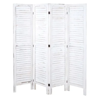 Paravent MCW-G30, Trennwand Sichtschutz Raumteiler, Shabby-Look 170x162cm ~ weiß