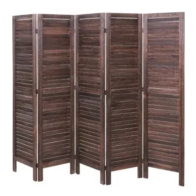 Paravent MCW-G30, Trennwand Sichtschutz Raumteiler, Shabby-Look 170x200cm ~ braun