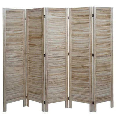 Paravent MCW-G30, Trennwand Sichtschutz Raumteiler, Shabby-Look 170x200cm ~ hellbraun