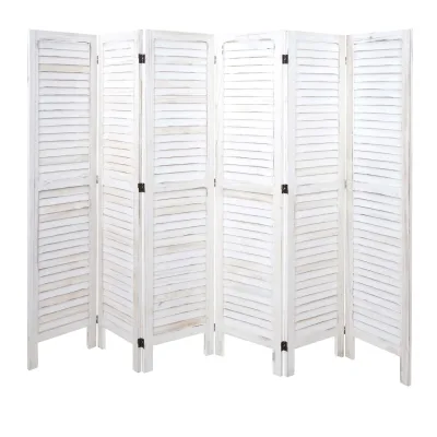 Paravent MCW-G30, Trennwand Sichtschutz Raumteiler, Shabby-Look 170x240cm ~ weiß