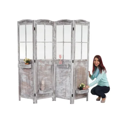 Paravent MCW-M66, Raumteiler Trennwand Sichtschutz, Pflanzkörbe 4 Paneele, Shabby-Look 170x180x22cm, braun-grau