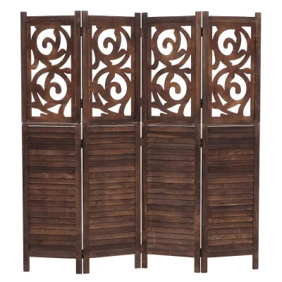 Paravent T568, Raumteiler Trennwand Sichtschutz Raumtrennung, Ornamente klappbar Paulownia Holz 170x160cm ~ braun