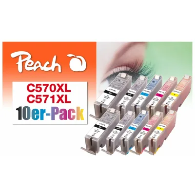 Peach 10er-Pack Tintenpatronen, XL-Ergiebigkeit,  kompatibel zu Canon PGI-570XL, CLI-571XL