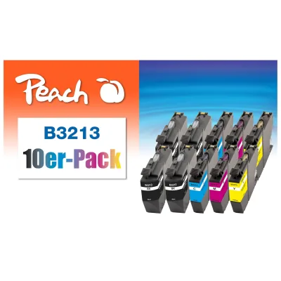 Peach B3213  10 Druckerpatronen XL (4*bk, 2*c/2*m/2*y) ersetzt Brother LC-3213 für z.B. Brother MFCJ 497 DW, Brother DCPJ 572 DW, Brother MFCJ 890 DW (wiederaufbereitet)