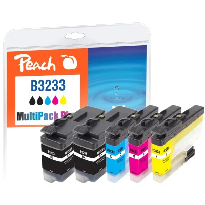 Peach B3233  Spar Plus Pack Druckerpatronen (2*bk, c/m/y) ersetzt Brother LC-3233 für z.B. Brother DCPJ 1100 DW, Brother MFCJ 1300 DW (wiederaufbereitet)