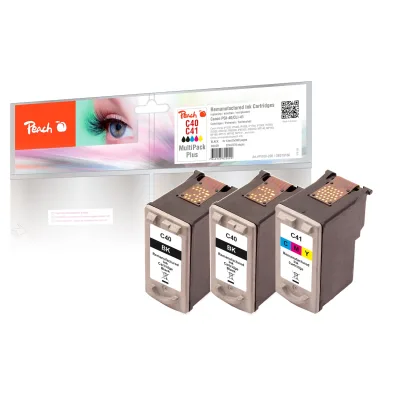 Peach C40 BK 3 Druckköpfe (2*bk, col) ersetzt Canon PG-40BK*2, CL-41C, 0615B036 für z.B. Canon Pixma IP 1200, Canon Pixma IP 1300, Canon Pixma MP 140 (wiederaufbereitet)