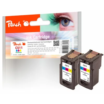 Peach C511 C 2 Druckköpfe 2*col ersetzt Canon CL-511C*2, 2972B001 für z.B. Canon Pixma MP 240, Canon Pixma MP 250, Canon Pixma IP 2700 (wiederaufbereitet)