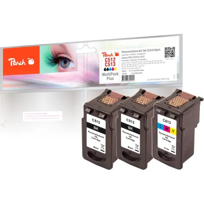 Peach C512 BK 3 Druckköpfe XL (2*bk, col) ersetzt Canon PG-512BK*2, CL-513C, 2969B001*2, 2971B001 für z.B. Canon Pixma MP 240, Canon Pixma MP 250 (wiederaufbereitet)