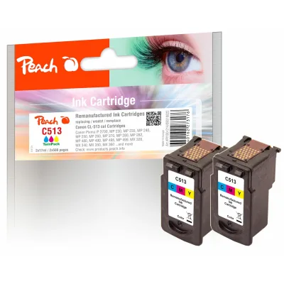 Peach C513 C 2 Druckköpfe XL 2*col ersetzt Canon CL-513C*2, 2971B001 für z.B. Canon Pixma MP 240, Canon Pixma MP 250, Canon Pixma IP 2700 (wiederaufbereitet)