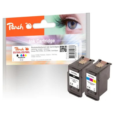 Peach C575 XL 2 Druckköpfe XL (bk, col) ersetzt Canon PG-575XL, CL-576XL für z.B. Canon Pixma TR 4755 i, Canon Pixma TS 3750 i, Canon Pixma TR 4750 i (wiederaufbereitet)