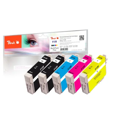 Peach E128  5 Druckerpatronen (2*bk, c/m/y) ersetzt Epson T1285, C13T12854010 für z.B. Epson Stylus SX 435 W, Epson Stylus Office BX 305 F (wiederaufbereitet)