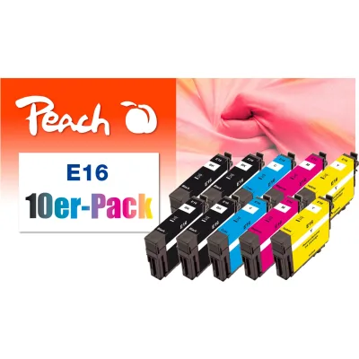 Peach E16  10 Druckerpatronen (2*bk, bk, c/m/y) ersetzt Epson No. 16, C13T16264010 für z.B. Epson WorkForce WF -2010 W, Epson WorkForce WF -2500 (wiederaufbereitet)