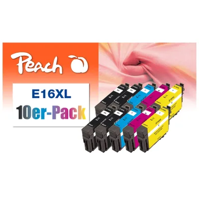Peach E16 XL 10 Druckerpatronen XL (2*bk, bk, c/m/y) ersetzt Epson No. 16XL, C13T16364010 für z.B. Epson WorkForce WF -2010 W (wiederaufbereitet)