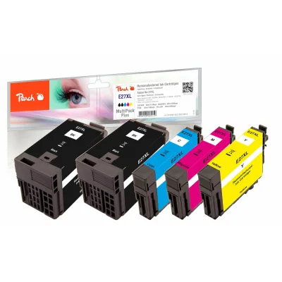Peach E27  5 Druckerpatronen XL (2*bk, c/m/y) ersetzt Epson T2716, No. 27XL, C13T27164010 für z.B. Epson WorkForce WF -3600, Epson WorkForce WF -7600 (wiederaufbereitet)