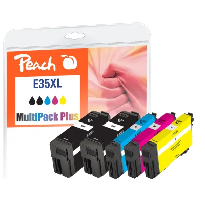 Peach E35 XL 5 Druckerpatronen XL (2*bk, c/m/y) ersetzt Epson No. 35XL, T3591*2, T3592, T3593, T3594 für z.B. Epson WorkForce Pro WF -4720 DWF (wiederaufbereitet)