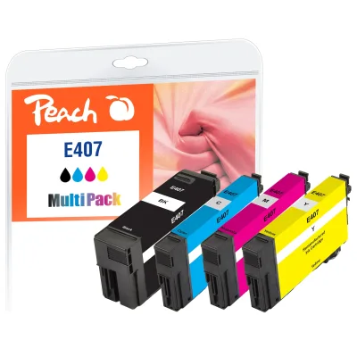 Peach E407  4 Druckerpatronen (bk/c, m, y) ersetzt Epson No. 407 für z.B. Epson WorkForce Pro WF -4745 DTWF (wiederaufbereitet)
