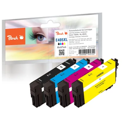 Peach E5H6 4 Druckerpatronen XL (bk/c, m, y) ersetzt Epson T05H6, No. 405XL, C13T05H64010 für z.B. Epson WorkForce ECC 7000 (wiederaufbereitet)