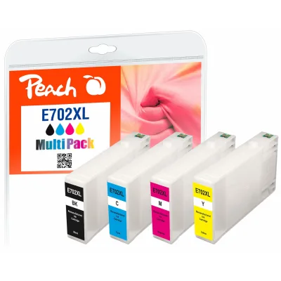 Peach E70  4 Druckerpatronen XL (bk, c/m/y) ersetzt Epson T7025, T7021-T7024 für z.B. Epson WorkForce Pro WP -4015 DN, Epson WorkForce Pro WP -4025 DW (wiederaufbereitet)