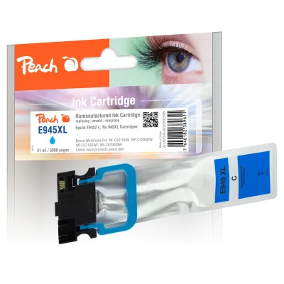 Peach E944/945/946 Druckerpatrone XL cy ersetzt Epson T9452, No. 945XLC, C13T945240 für z.B. Epson WorkForce Pro WFC 5210 DW (wiederaufbereitet)