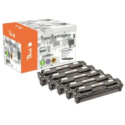 Peach HP 125 A 5 Toner (2*bk, c/m/y) ersetzt HP No. 125A, CB540A*2, CB541A, CB542A, CB543A für z.B. HP Color LaserJet CM 1312 (wiederaufbereitet)