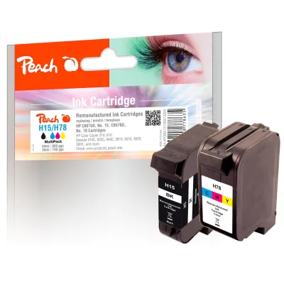 Peach HP 15  2 Druckköpfe (bk, col) ersetzt HP No. 15, No. 78D, C6615A, C6578D für z.B. HP Color Copier 310, HP Color Copier 610, HP DeskJet 3810 (wiederaufbereitet)