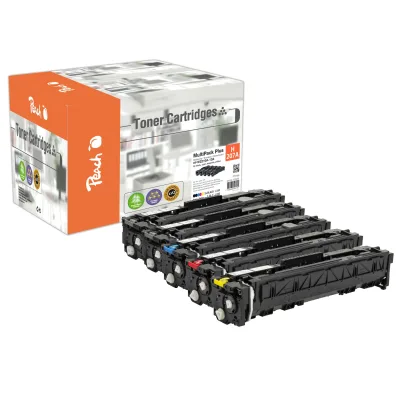 Peach HP 207 A 5 Toner (2xbk, c/m/y) ersetzt HP No. 207A, W2210A*2, W2211A, W2212A, W2213A für z.B. HP Color LaserJet Pro MFP M 282 nw (wiederaufbereitet)