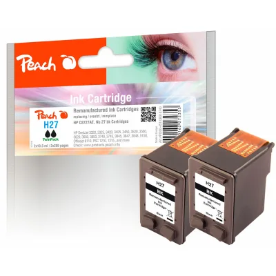 Peach HP 27  2 Druckköpfe 2*bk ersetzt HP No. 27*2, C8727AE*2 für z.B. HP DeskJet 3300, HP DeskJet 3320, HP DeskJet 3320 V, HP DeskJet 3322 (wiederaufbereitet)