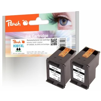 Peach HP 301 XLbk 2 Druckköpfe XL 2*bk ersetzt HP No. 301XL bk*2, D8J45AE für z.B. HP OfficeJet 4634, HP DeskJet 1000, HP DeskJet 1010, HP DeskJet 1050 (wiederaufbereitet)