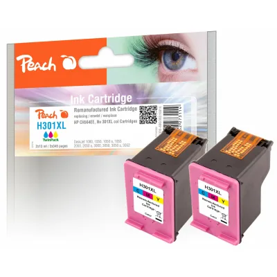 Peach HP 301 XLc 2 Druckköpfe XL 2*col ersetzt HP No. 301XL c*2, D8J46AE für z.B. HP OfficeJet 4634, HP DeskJet 1000, HP DeskJet 1010, HP DeskJet 1050 (wiederaufbereitet)