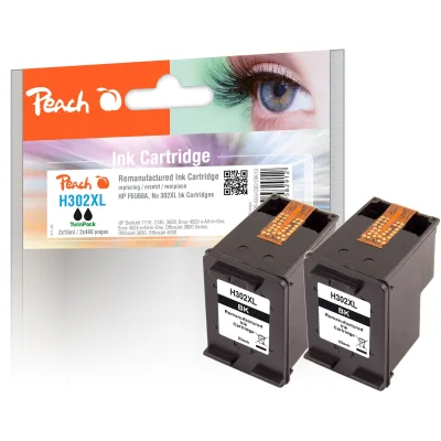 Peach HP 302 XLbk 2 Druckköpfe XL 2*bk ersetzt HP No. 302XL bk*2, F6U68AE*2 für z.B. HP OfficeJet 3833, HP OfficeJet 3830, HP OfficeJet 5220 (wiederaufbereitet)