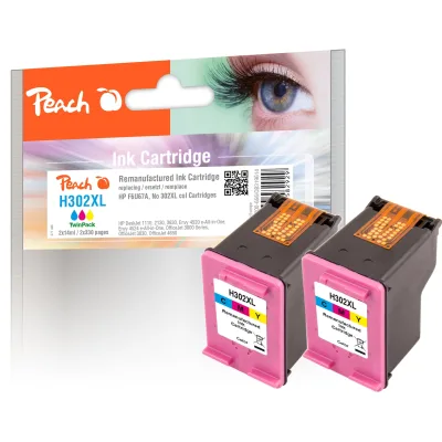 Peach HP 302 XLc 2 Druckköpfe XL 2*col ersetzt HP No. 302XL c*2, F6U67AE*2 für z.B. HP OfficeJet 3833, HP OfficeJet 3830, HP OfficeJet 5220 (wiederaufbereitet)