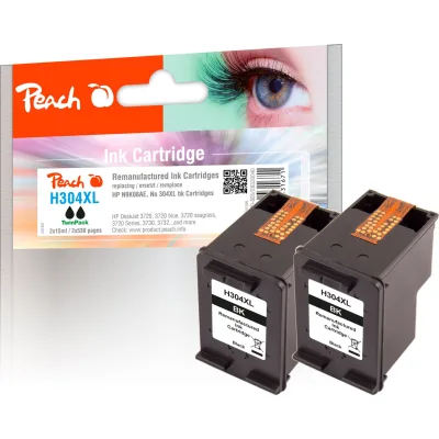 Peach HP 304 XLBK 2 Druckköpfe XL 2*bk ersetzt HP No. 304XL BK*2, N9K08AE*2 für z.B. HP DeskJet 3750, HP DeskJet Ink Advantage 3700 MFP, HP Envy 5000 (wiederaufbereitet)