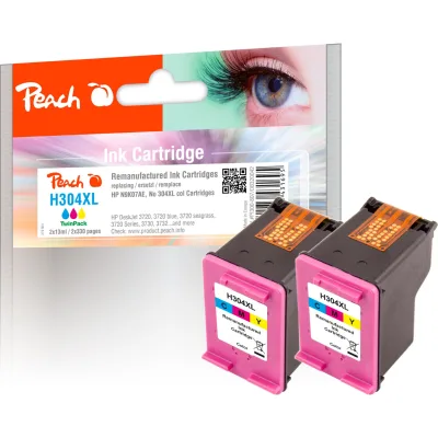 Peach HP 304 XLC 2 Druckköpfe XL 2*col ersetzt HP No. 304XL C*2, N9K07AE*2 für z.B. HP DeskJet 3750, HP DeskJet Ink Advantage 3700 MFP, HP DeskJet 3720 (wiederaufbereitet)