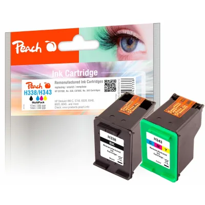 Peach HP 338  2 Druckköpfe (bk, col) ersetzt HP No. 338, No. 343, C8765E, C8766E für z.B. HP DeskJet 460, HP DeskJet 460 C, HP DeskJet 460 CB (wiederaufbereitet)