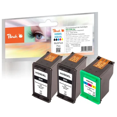 Peach HP 350 XL 3 Druckköpfe XL (2*bk, col) ersetzt HP No. 350XL*2, No. 351XL, CB336EE*2, CB338EE für z.B. HP DeskJet D 4200, HP DeskJet D 4260 (wiederaufbereitet)