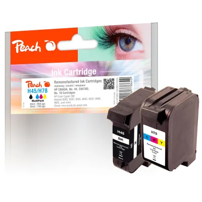 Peach HP 45  2 Druckköpfe (bk, col) ersetzt HP No. 45, No. 78, 51645A, C6578D für z.B. HP DeskJet 990 CXI, HP Color Copier 290, HP DeskJet 1220 C (wiederaufbereitet)