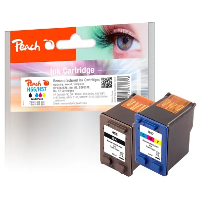 Peach HP 56  2 Druckköpfe Druckerpatronen bk/c (bk, col) ersetzt HP No. 56, No. 57, SA342AE für z.B. HP DeskJet 450 CBI, HP DeskJet 450 CI, HP Fax 1240 (wiederaufbereitet)
