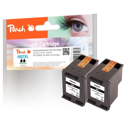 Peach HP 62 XLbk 2 Druckköpfe XL 2*bk ersetzt HP No. 62XL bk*2, C2P05AE*2 für z.B. HP Envy 5640 e-All-in-One, HP OfficeJet 5740, HP Envy 5600 (wiederaufbereitet)