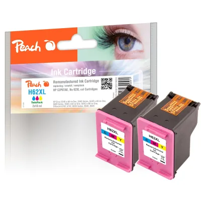 Peach HP 62 XLc 2 Druckköpfe XL 2*col ersetzt HP No. 62XL c*2, C2P07AE*2 für z.B. HP Envy 5640 e-All-in-One, HP OfficeJet 5740, HP Envy 5600 (wiederaufbereitet)