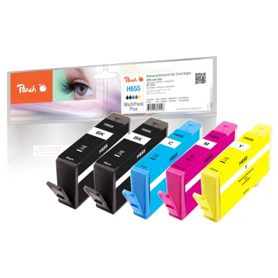 Peach HP 655  5 Druckerpatronen (2*bk, c/m/y) ersetzt HP No. 655, CZ109AE*2, CZ110AE, CZ111AE, CZ112AE für z.B. HP DeskJet Ink Advantage 3525 (wiederaufbereitet)