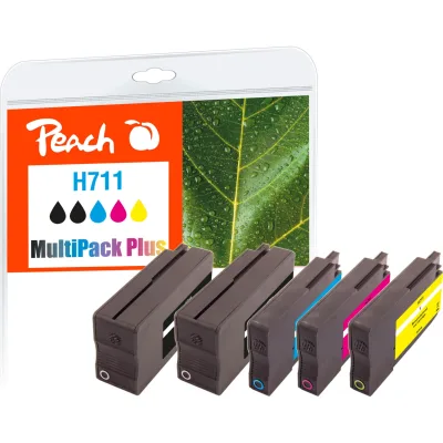 Peach HP 711  5 Druckerpatronen (2*bk, c/m/y) ersetzt HP No. 711, CZ129AE, CZ130AE, CZ131AE, CZ132AE für z.B. HP DesignJet T 120, HP DesignJet T 520 (wiederaufbereitet)