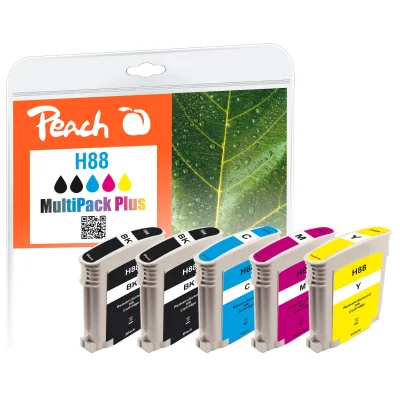 Peach HP 88  5 Druckerpatronen (2*bk, c/m/y) ersetzt HP No. 88, C9385AE*2, C9386AE, C9387AE, C9388AE für z.B. HP OfficeJet Pro K 5300 (wiederaufbereitet)