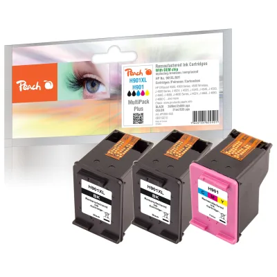 Peach HP 901 XL 3 Druckköpfe XL (2*bk, col) ersetzt HP No. 901XL, CC654AE*2, CC656AE für z.B. HP OfficeJet 4500, HP OfficeJet 4500 Wireless (wiederaufbereitet)