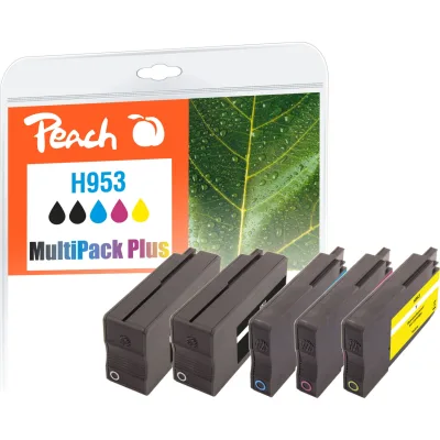 Peach HP 953  5 Druckerpatronen (2*bk, c/m/y) ersetzt HP No. 953, L0S58AE*2, F6U12AE, F6U13AE, F6U14AE für z.B. HP OfficeJet Pro 8710 (wiederaufbereitet)
