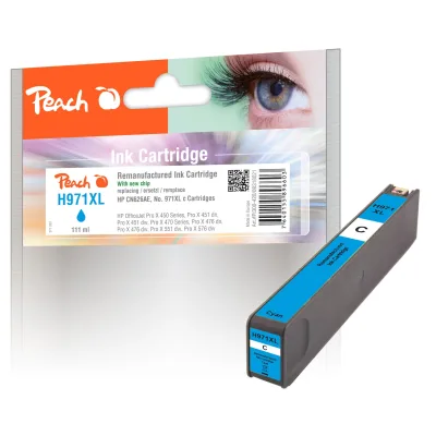 Peach HP 971 XLc Druckerpatrone XL cy ersetzt HP No. 971XL c, CN626A für z.B. HP OfficeJet Pro X 450, HP OfficeJet Pro X 451 dn, HP OfficeJet Pro X 470 (wiederaufbereitet)