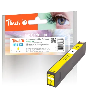 Peach HP 971 XLy Druckerpatrone XL ye ersetzt HP No. 971XL y, CN628A für z.B. HP OfficeJet Pro X 450, HP OfficeJet Pro X 451 dn, HP OfficeJet Pro X 470 (wiederaufbereitet)